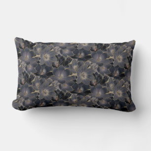 Midnight Navy Blue & Grey Floral Decorative Lumbar Cushion