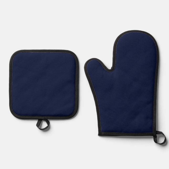 Midnight Navy Blue Solid Colour Oven Mitt & Pot Holder Set (Front)