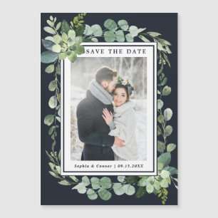 Midnight Navy Blue Succulent Save the Date Magnet