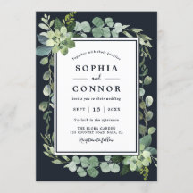 Midnight Navy Blue Succulent Wedding