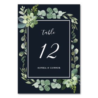 Midnight Navy Blue Succulent Wedding Table Number