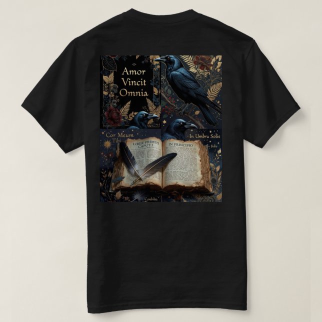 midnight-navy design with ravens perched  T-Shirt (Design Back)