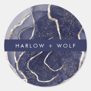 Midnight Navy Gold Elegant Modern Wedding Classic Round Sticker