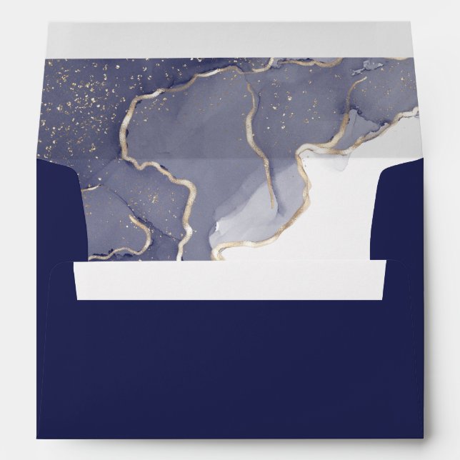 Midnight Navy Gold Elegant Modern Wedding Envelope (Back (Bottom))