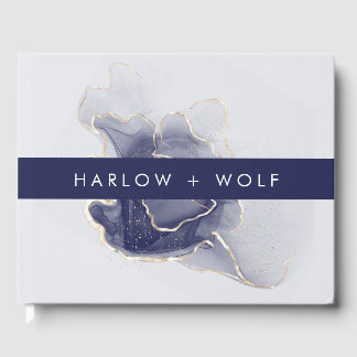 Midnight Navy Gold Elegant Modern Wedding Guest Book