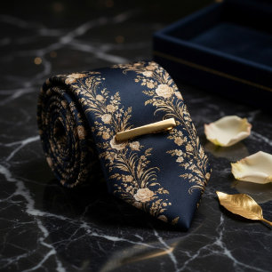 Midnight Navy & Gold Floral Luxury Tie