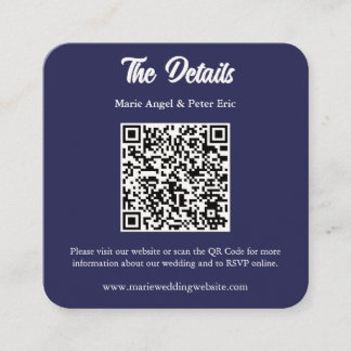 Midnight Navy Monogram QR Code Wedding Details Square Business Card