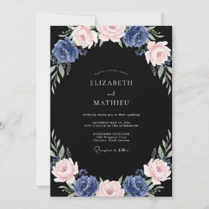 Midnight Navy Peony Wedding Invitation