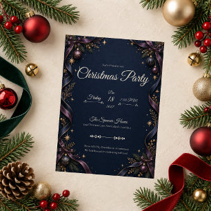 Midnight Navy & Plum Christmas Party Invitation