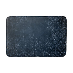 Midnight Navy Romance   Blue Satiny Grunge Damask Bath Mat