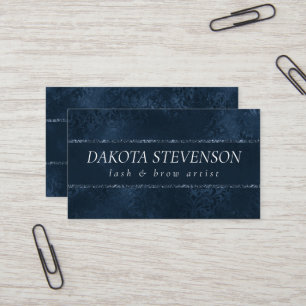 Midnight Navy Romance   Blue Satiny Grunge Damask Business Card
