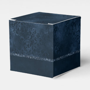 Midnight Navy Romance   Blue Satiny Grunge Damask Favour Box