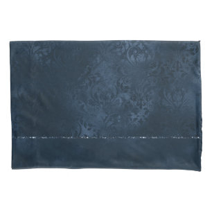 Midnight Navy Romance   Blue Satiny Grunge Damask Pillowcase