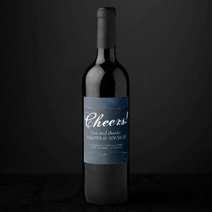 Midnight Navy Romance   Blue Satiny Grunge Damask Wine Label