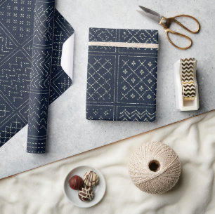 Midnight Navy Sashiko Patchwork Wrapping Paper