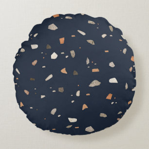 Midnight Navy Terrazzo #1 #decor #art Round Cushion