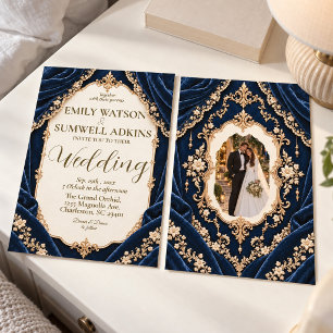 Midnight Navy Velvet Baroque Wedding Invitation