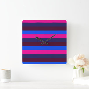 Midnight neon stripes square wall clock