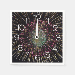 Midnight New Years Eve Clock On Fireworks  Napkin