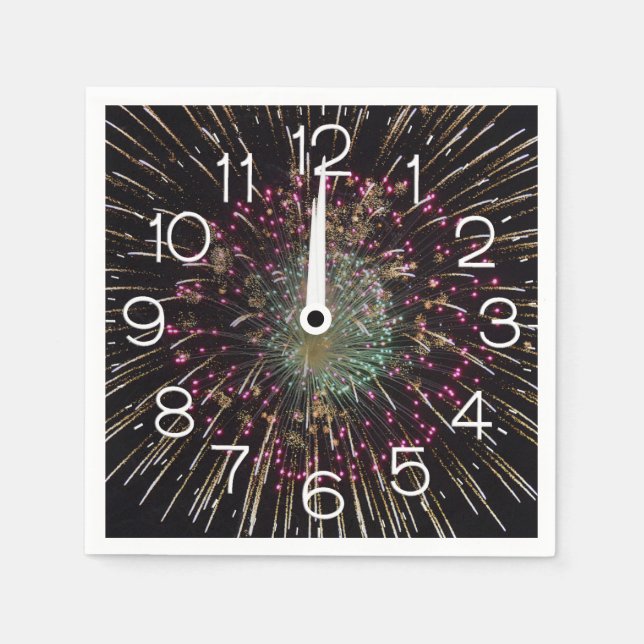 Midnight New Years Eve Clock On Fireworks  Napkin (Front)