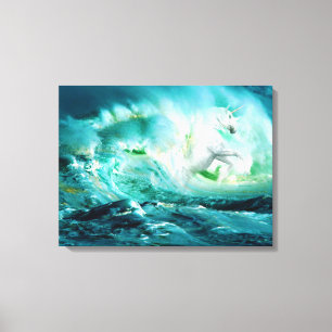 Midnight Ocean Unicorn Stretched Canvas Print
