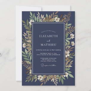 Midnight Olive Blossom Wedding Invitation