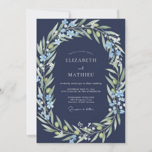 Midnight Olive Branch Sage Wedding Invitation