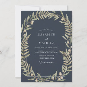Midnight Olive Fern Wedding Invitation