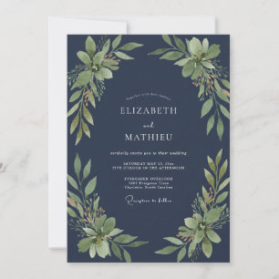 Midnight Olive Foliage Eucalyptus Wedding Invitation