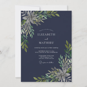 Midnight Olive Leaf Wedding Invitation