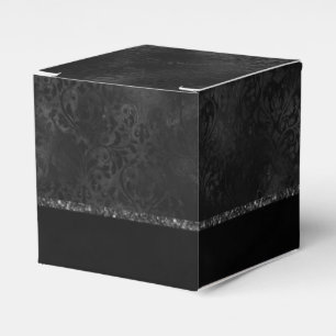 Midnight Onyx Romance   Black Satiny Grunge Damask Favour Box