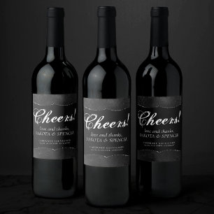 Midnight Onyx Romance Black Satiny Grunge Damask Wine Label