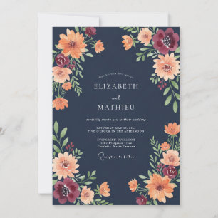 Midnight Orange Wildflower Wedding Invitation
