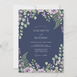 Midnight Orchid Fern Wedding Invitation