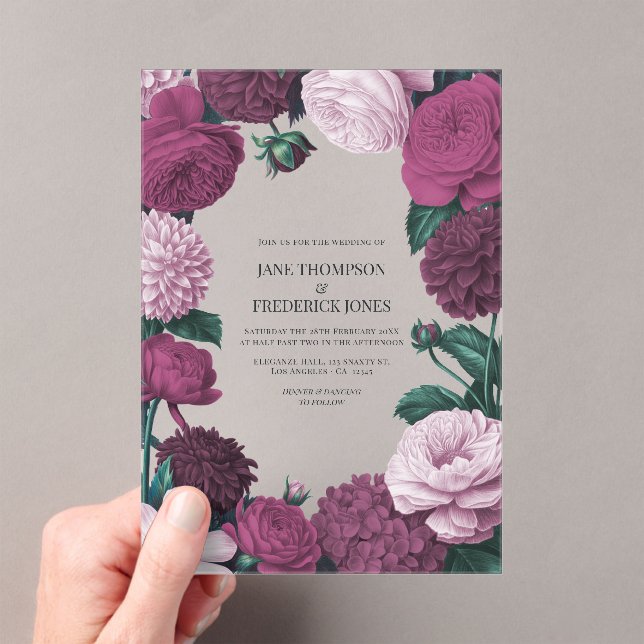 Midnight Orchid, Velvet Aubergine & Misty Mauve Acrylic Invitations (Insitu (Handheld))