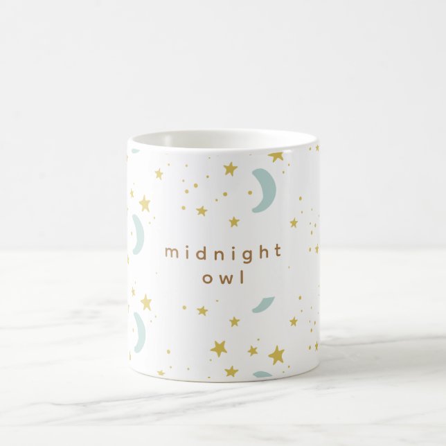 midnight owl moons and stars custom Text Coffee Mug (Center)