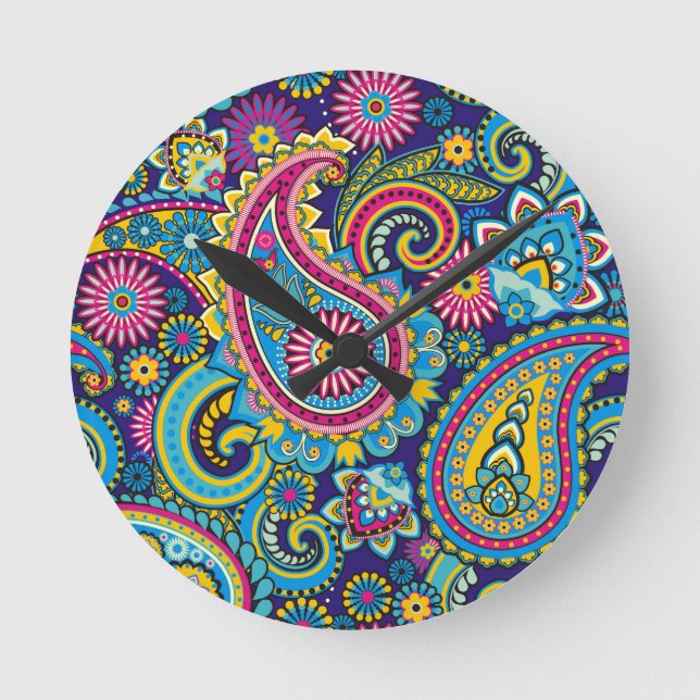 Midnight Paisley Round Clock (Front)