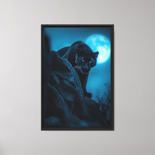 Midnight Panther Moonlight Framed Canvas Print