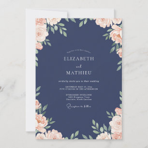 Midnight Peach Foliage Soft Eucalyptus Wedding Invitation