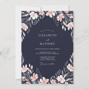 Midnight Peach Painted Wedding Invitation