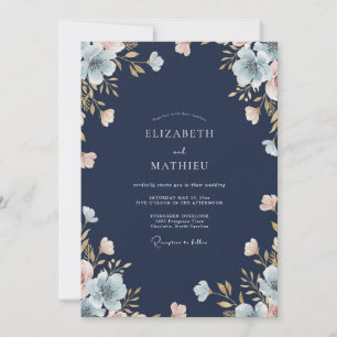 Midnight Peach Watercolor Wedding Invitation