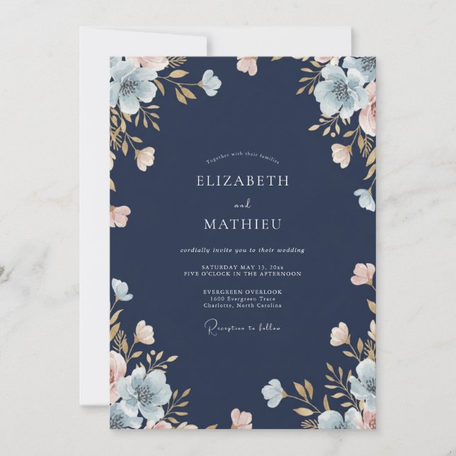 Midnight Peach Watercolor Wedding Invitation (Front)