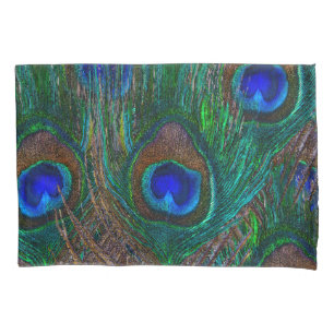 Midnight Peacock Feathers Etching Style Pillowcase