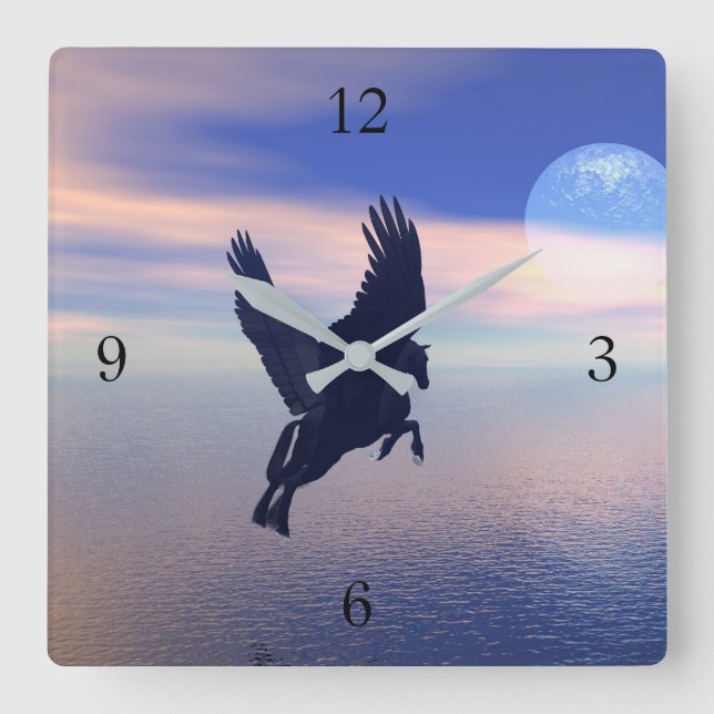 Midnight Pegasus Square Wall Clock (Front)