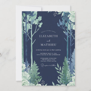 Midnight Pine Woodland Eucalyptus Wedding Invitation