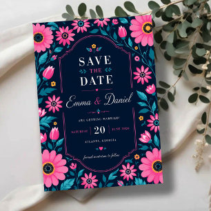 Midnight Pink Floral Romantic Wildflower Elegant Acrylic Invitations