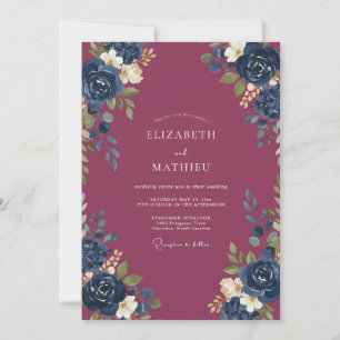 Midnight Plum Peony Wedding Invitation