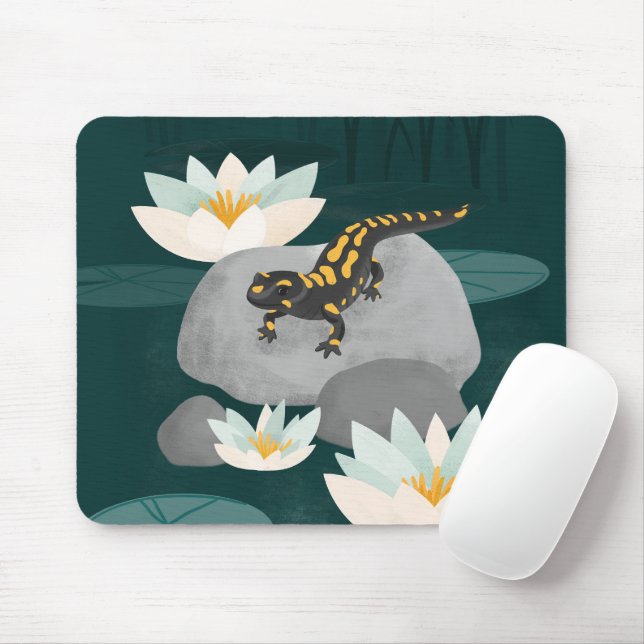 Midnight Pond Fire Salamander Mouse Mat (With Mouse)