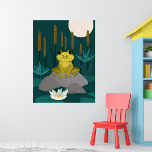 Midnight Pond Full Moon Frog Wall Art - Poster