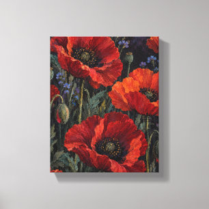 Midnight Poppy Garden – Moody Floral Painting Canvas Print